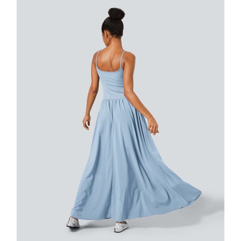 NWT Halara Breezeful Pocket Flowy Flare Maxi Dress L Ballad Blue Quick Dry - Picture 2 of 12